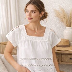 Madewell Size Small NWOT White Square-Neck Eyelet Top